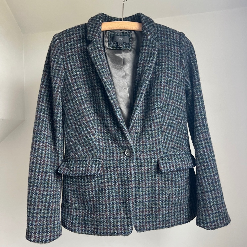 J.Crew Wool Blazer 4 Gray Houndstooth Tweed Jacket Professional Plaid Preppy - Picture 3 of 11